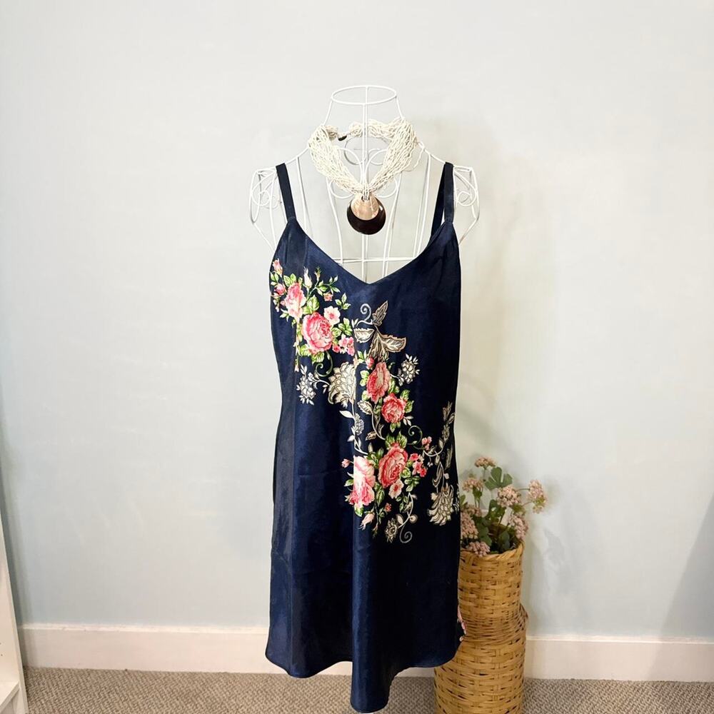 Vintage y2k navy & pink floral babydoll midi slip dress